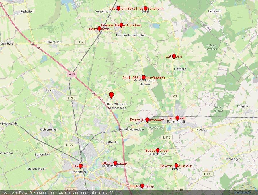 Landkarte von Klein Offenseth-Sparrieshoop