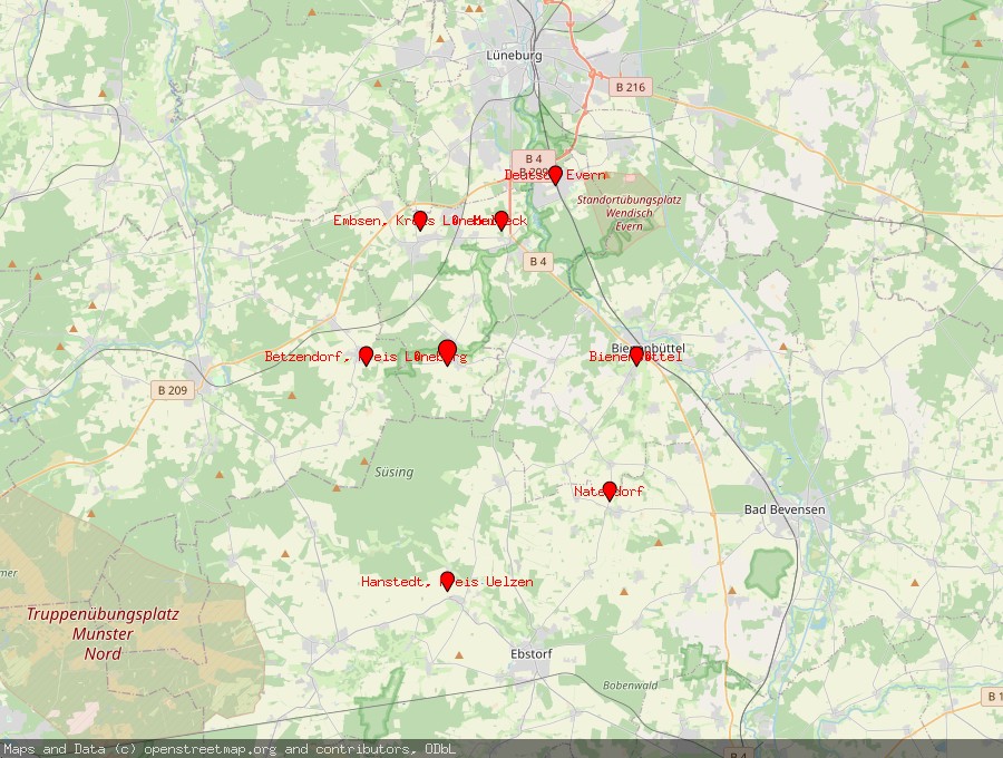 Landkarte von Barnstedt, Kreis Lüneburg