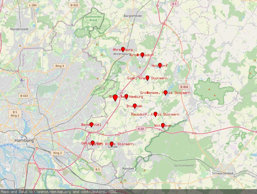 Landkarte von Stapelfeld, Bezirk Hamburg